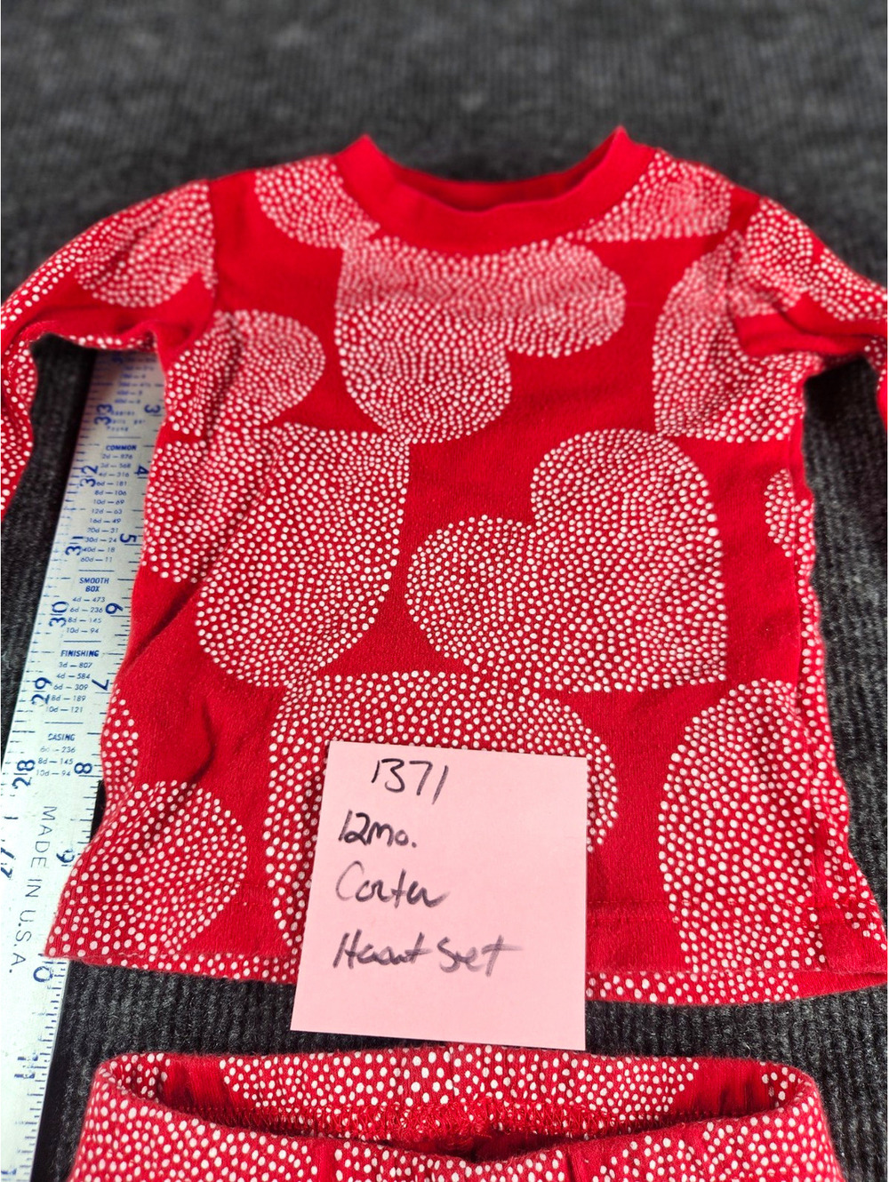 Carter Kids Red & White Heart Print Cotton Knit 2pc Long Sleeve Pajama Set 12